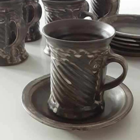 European Handcrafted Coffee Cups & Saucers set of (6) - Picture 1 of 6
